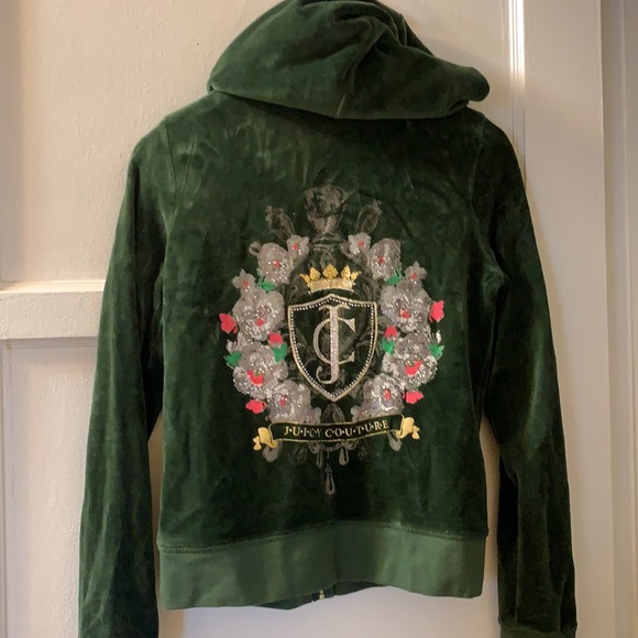 Juicy Couture Jackets & Blazers - Y2K VINTAGE JUICY COUTURE GREEN VELOUR TRACKSUIT HOODIE JACKET SZ M VELVET PLUSH